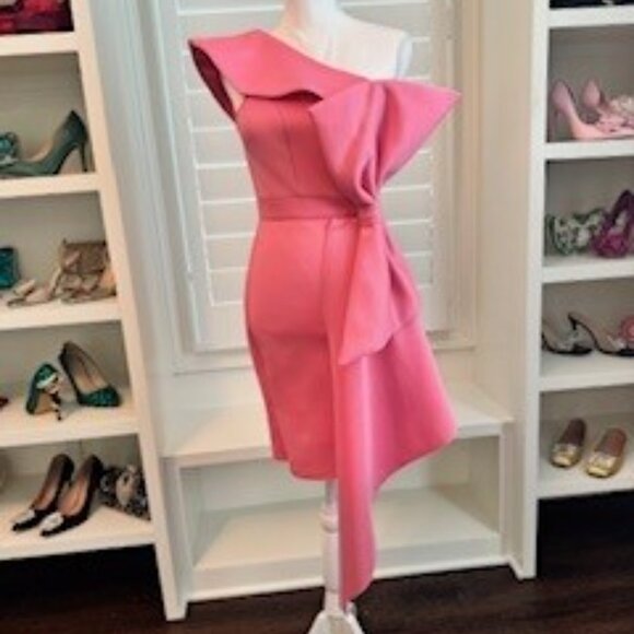 Hot Pink One-Shoulder Cocktail Dress with Dramatic Bow – Statement Piece - Picture 8 of 8